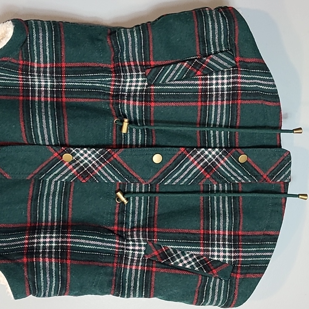 Maurices Green Plaid Sherpa Lined Cinch Waist Vest Preppy Comfy Academia New - Picture 4 of 10